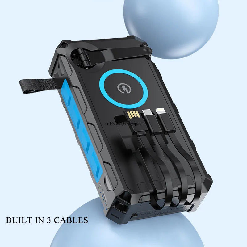 Portable Hand Crank Solar Power Bank With LED Light 20000mAh Large Capacity Fast Charging Powerbank Externala Battery Charger