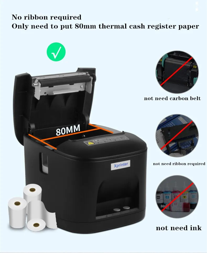 Xprinter 80mm Portable Receipt Printer Hand Printer T80A USB/USB+Lan Port Printer With Auto Cutter POS Printer Kitchen Printer