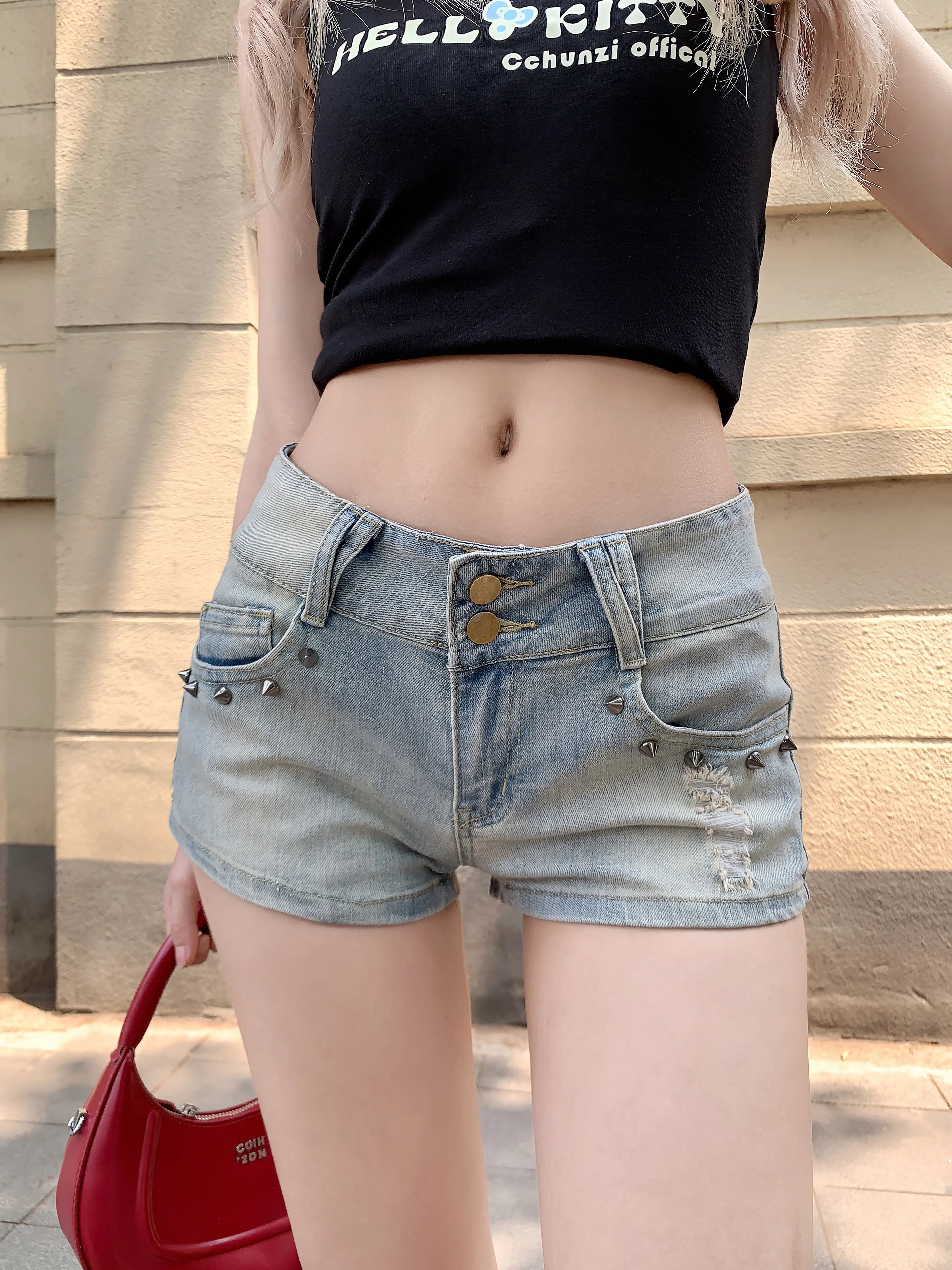 Women's Blue Denim Shorts Y2K American High Street Harajuku Aesthetic 2000s Style Sexy 90S Retro Jeans Shorts Clothing 2025 New