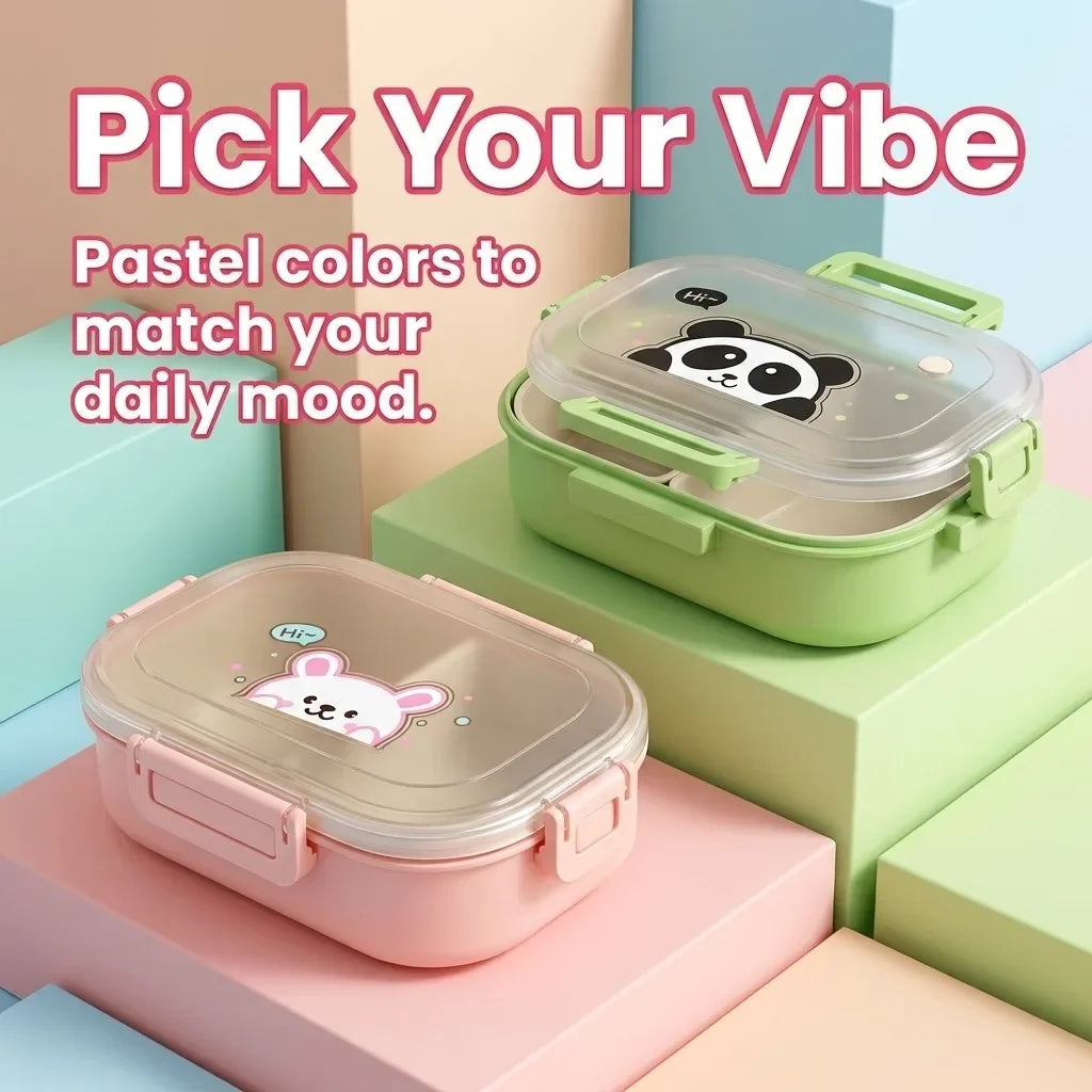 Microwaveable Plastic Lunch Box With 3 Compartments Cartoon Kids Divided Bento Box Portable Food Storage Container School Picnic