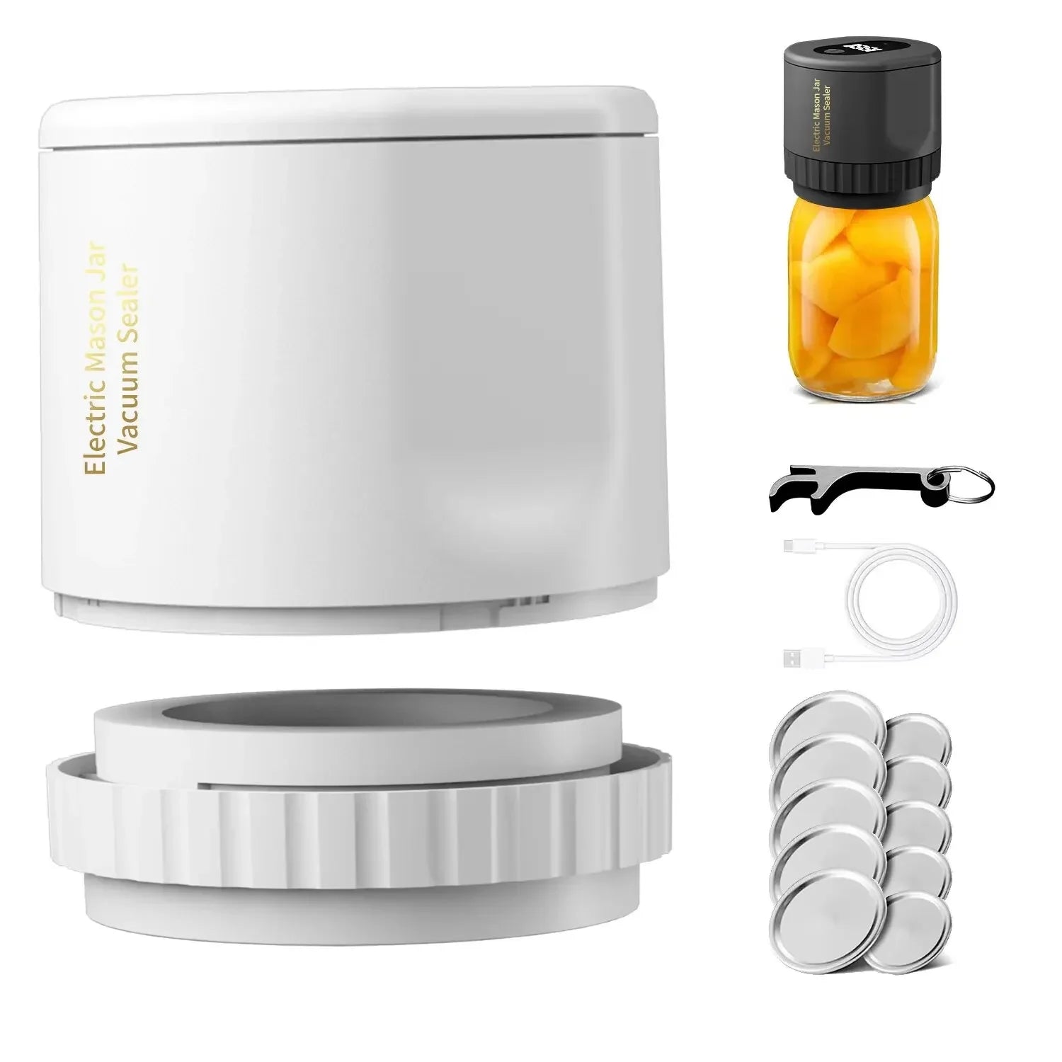 5W Lithium Battery Powered Semi-Automatic Mason Can Sealer - LED Digital Vacuum Sealer, Used for Kitchen Bottles and Cans, Press