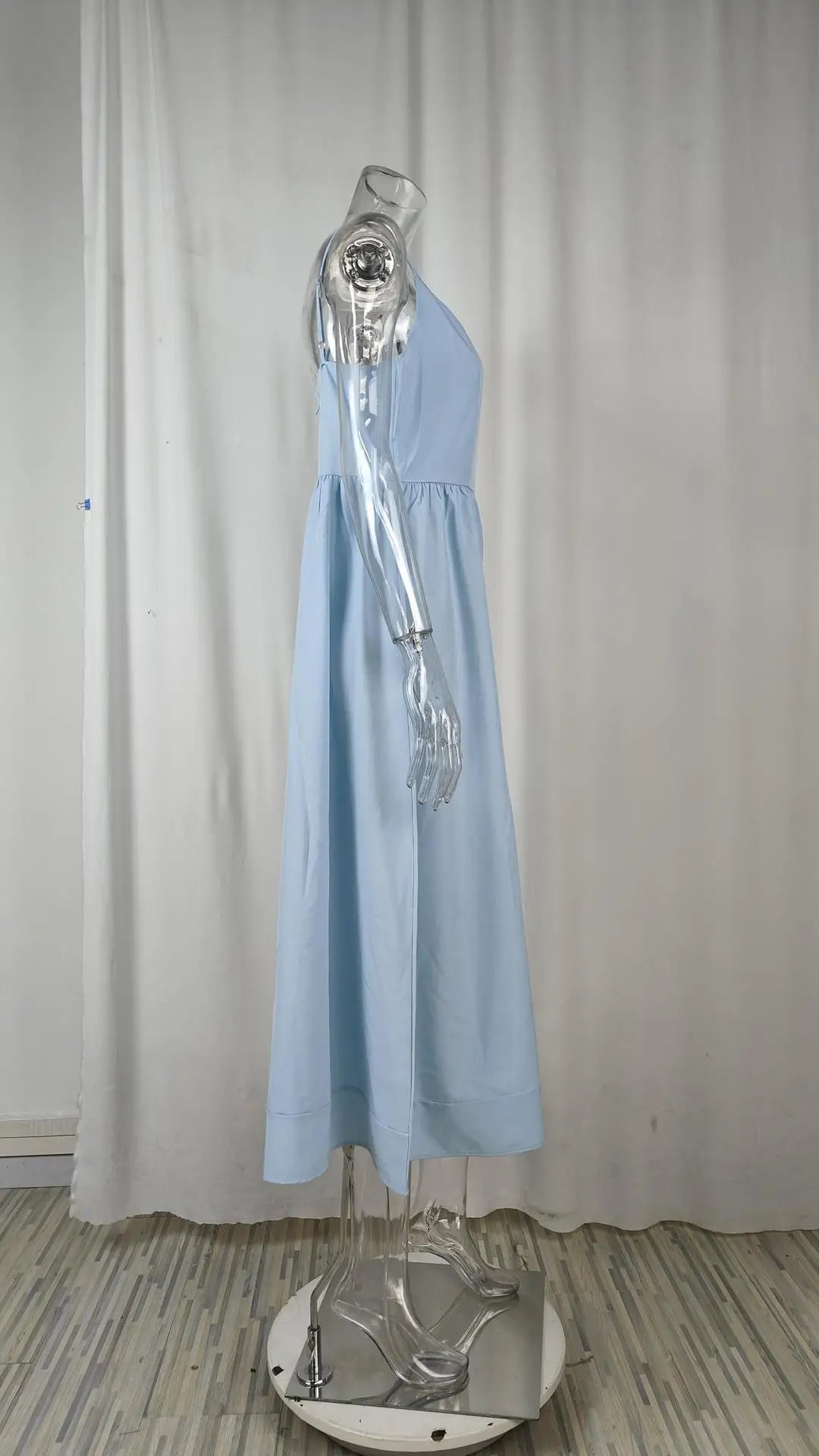 2024 Summer Casual Women Spaghetti Strap A-line Maxi Dresses Women Low Cut Sleeveless Big Skirt Dress Holiday Party Vestido