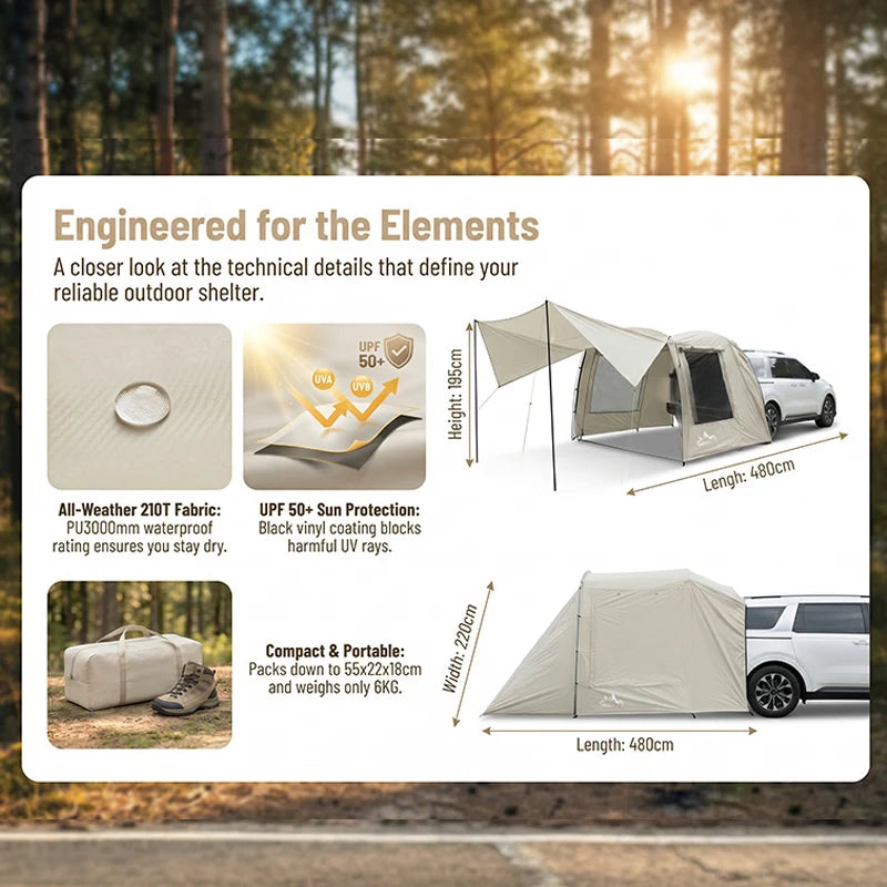 Lohascamping Car box docking tent  Portable Waterproof SUV Tail Tent 3-4 people Dome tent Sunshade Tunnel style tent,Large tent,