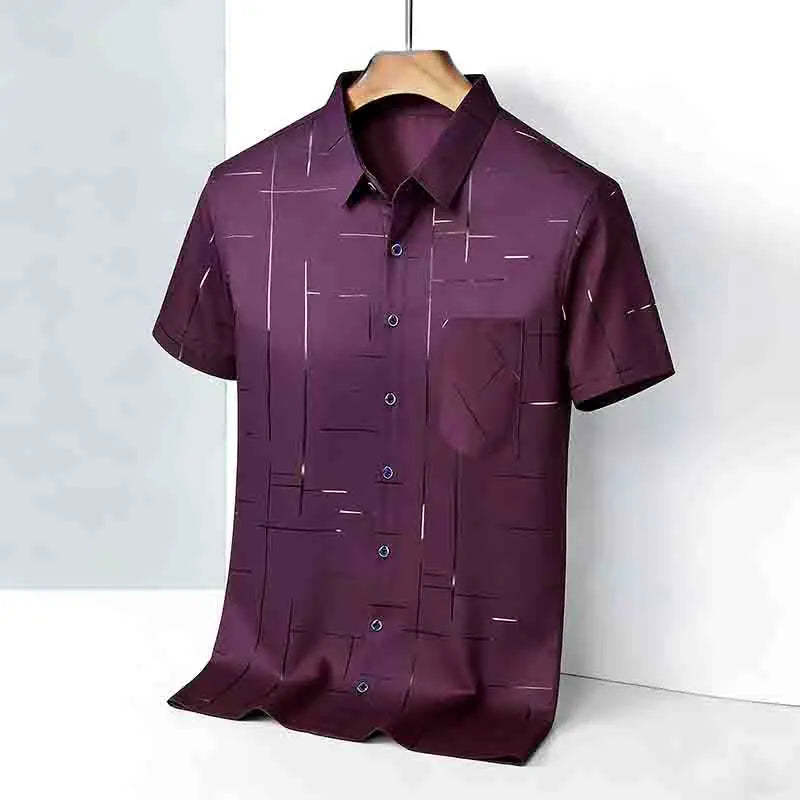 2026 New Men's Silky Short Sleeve Shirt Wrinkle-Resistant Short Sleeve Casual Office Daily Wear
