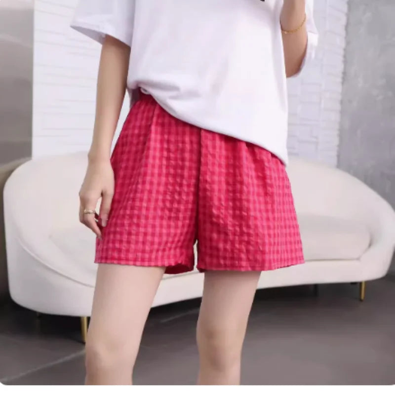 Summer Home Shorts Women's High Waisted Slimming Wide Leg Pants Sports Casual Pants Loose Plaid Pajama Pants