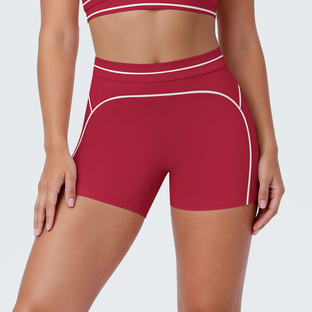 High Waist Stripe Fitness Yoga Shorts for Woman's Quick-Dry Breathable Hip-lifting Summer Gym Running Color Blocking Yoga Shorts