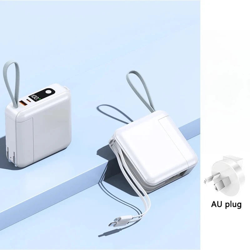 30000mAh Power Bank Built in Cable with AC Plug Wall Charger 22.5W Fast Charging Powerbank for IPhone Xiaomi External Battery