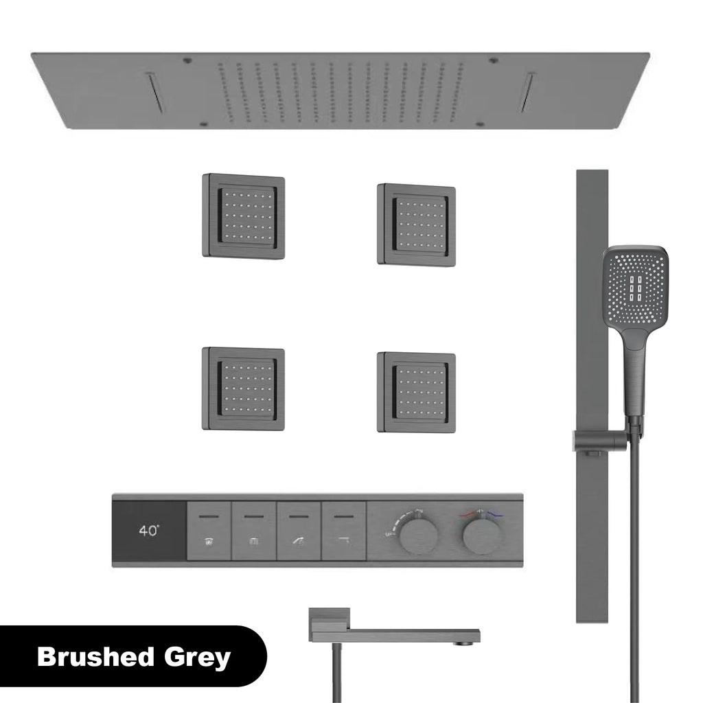 Luxury Bathroom Ceiling Embedded Rain Shower Head LED Digital Display Thermostatic Mixer Hot Cold Water Rainfall Shower System