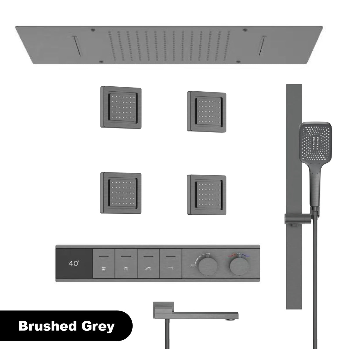 Luxury Bathroom Ceiling Embedded Rain Shower Head LED Digital Display Thermostatic Mixer Hot Cold Water Rainfall Shower System