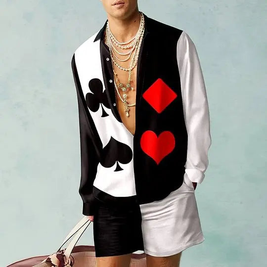2PCS Suits Men Fashion Shirts+Shorts Two Piece Sets Hawaii Shirts Luxury European Shirt Sets Beach Vocation Outfits Streetwear