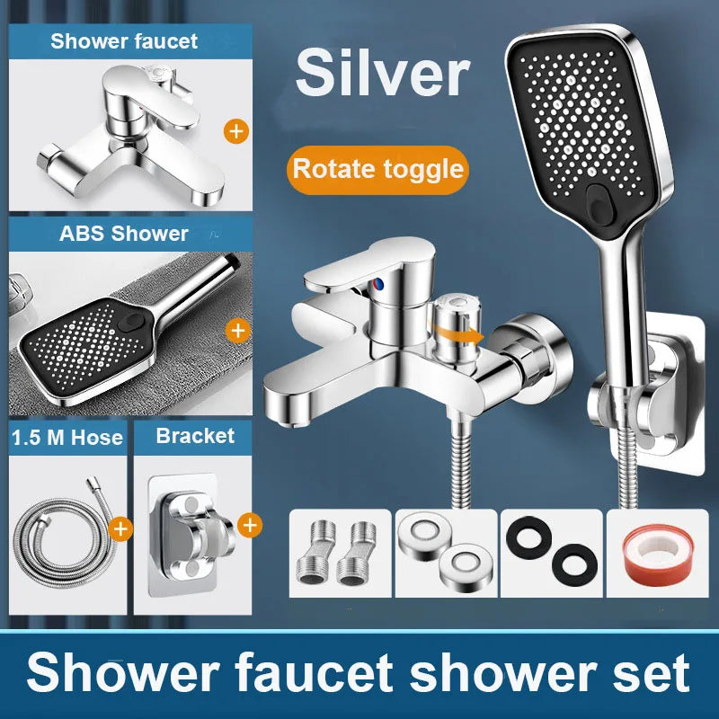Chrome Bathroom Shower Faucet Brass Wall Mounted Hot Cold Water Dual Spout Mixer Tap For Bathroom Splitter Bath Shower Basin