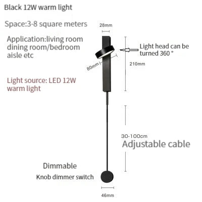 Nordic Modern LED wall lamp Gold Black Rotation Dimming Switch Wall Light With plug Fixture Bathroom Bedroom 360° Rotate Sconces