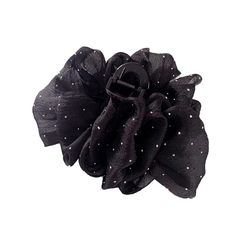 Glitter Rhinestones Hair Claw Clip Double Sided Mesh Bow Hair Clip Creative Large Shark Clip For Women Hair Styling Decorative