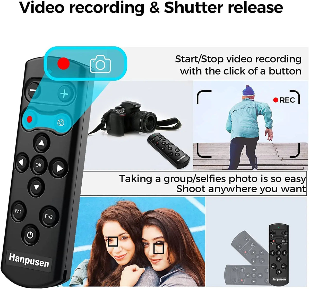 HANPUSEN Bluetooth Wireless Camera Remote for Nikon Zfc Z30 Z5 Z7II Z6III Z50 COOLPIX P1000 P950 A1000 B600; Replace Nikon ML-L7