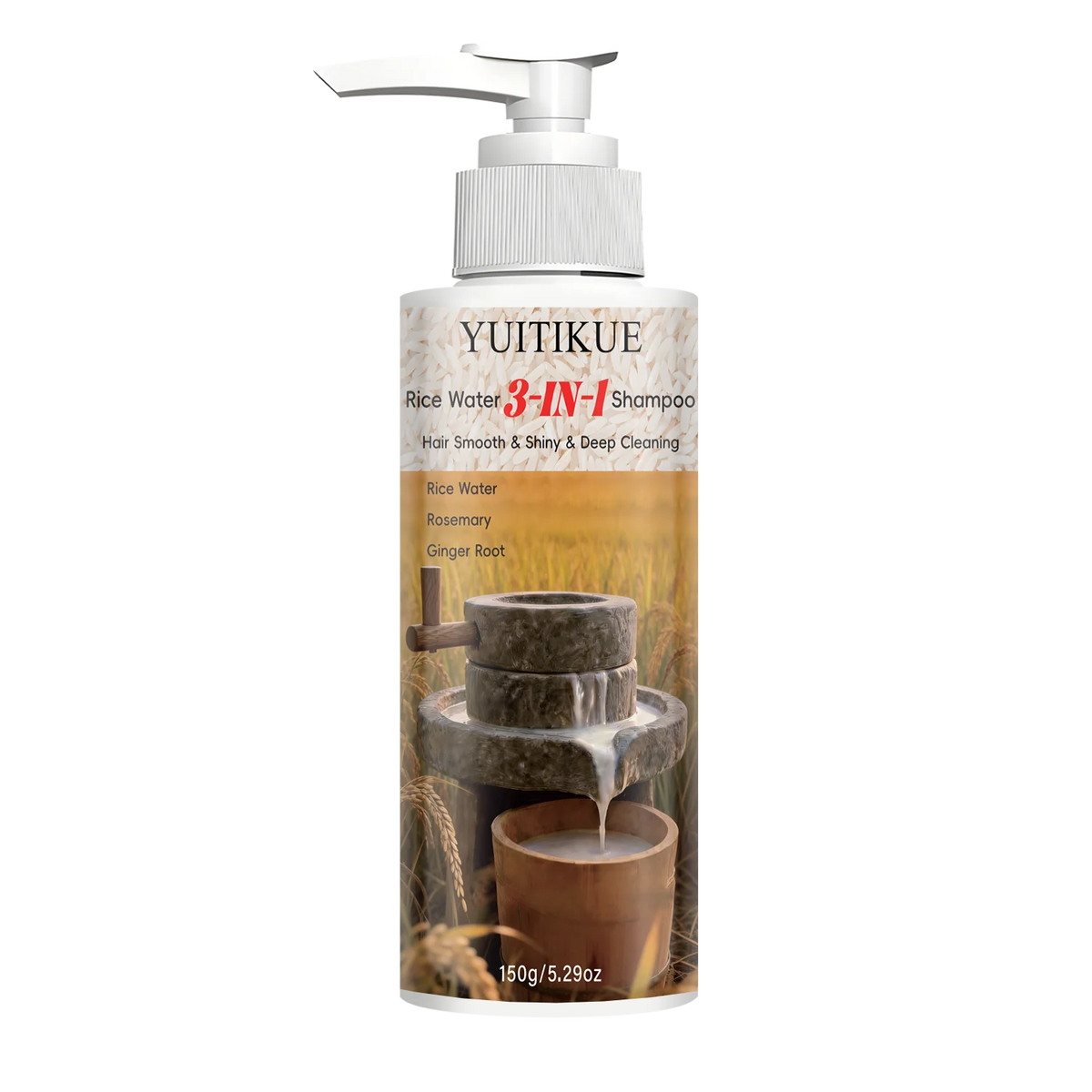 YUITIKUE Rice Water 3-in-1 Shampoo - Rosemary Ginger Root Deep Cleansing Shampoo for Smooth Shiny Hair