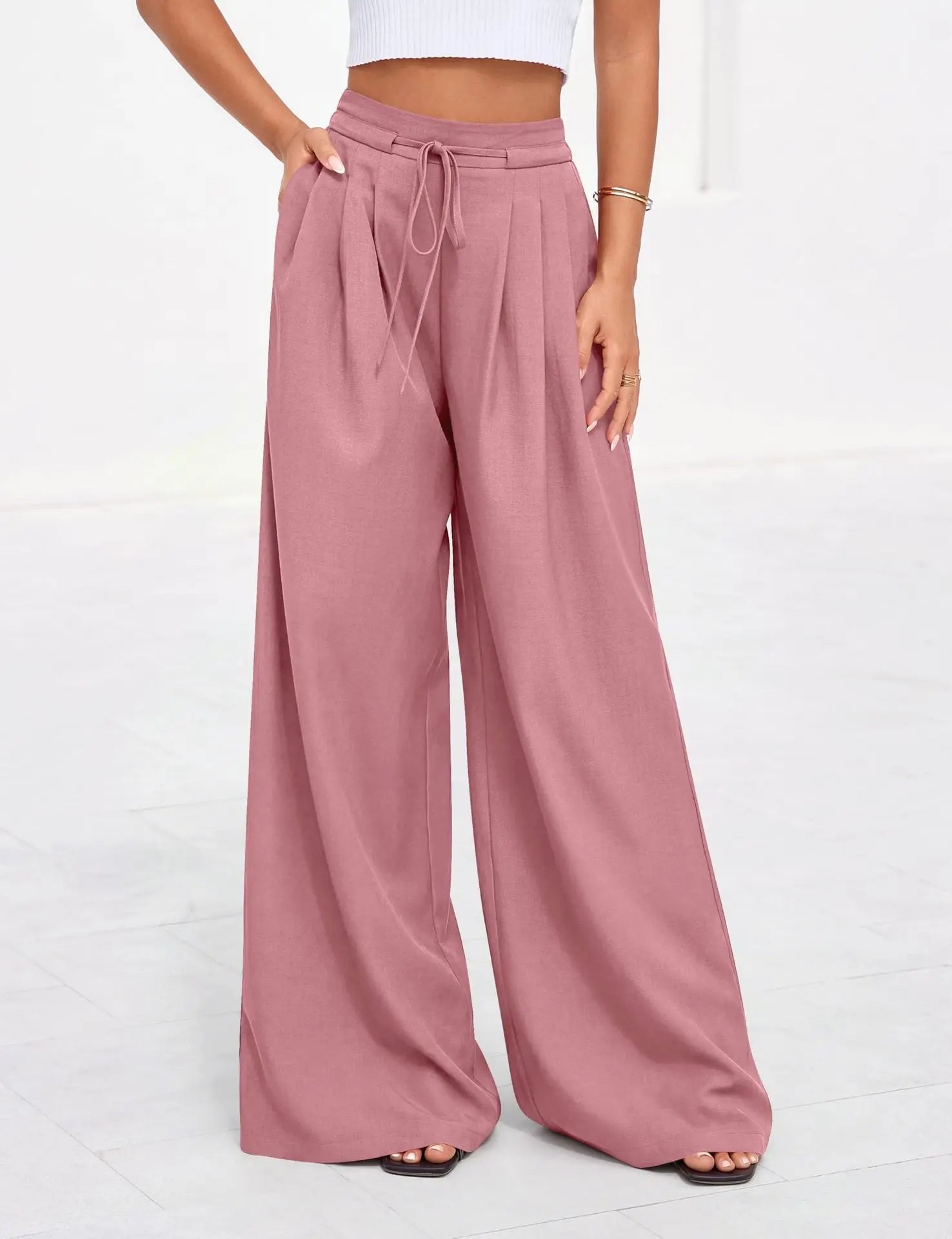 2026 New Women's High Waist Drawstring Wide Leg Pants, Loose Breathable Trousers for Summer Vacation & Daily Wear