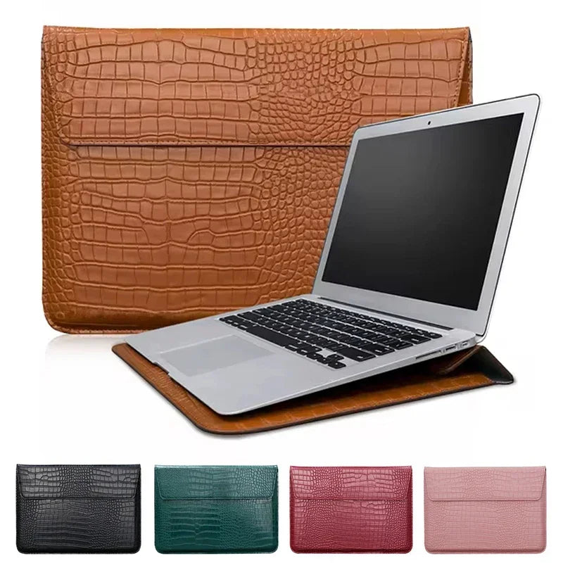 Crocodile Leather Flip Laptop Sleeve For Macbook Neo 13 2026 14 15 16 11 12 Inch HP Lenovo Notebook Pouch Unisex Envelope Sleeve