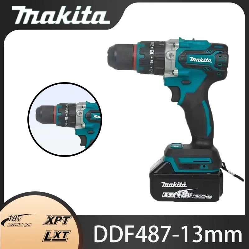 MAKITA 18V lithium electric rechargeable hand drill DDF487 13mm without charger and battery