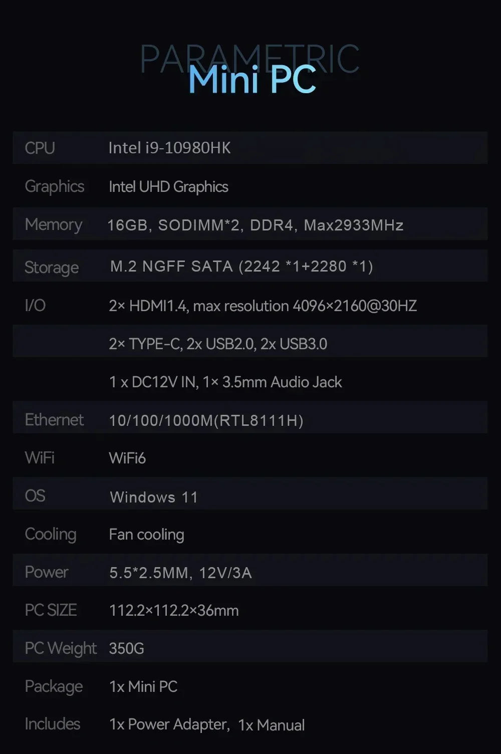MINI PC Computer with Windows 11 Intel Core I9 10980HK 16GB/32GB RAM 1TB SSD WIFI 6 BT5.2 4K HD for Gaming Office Study
