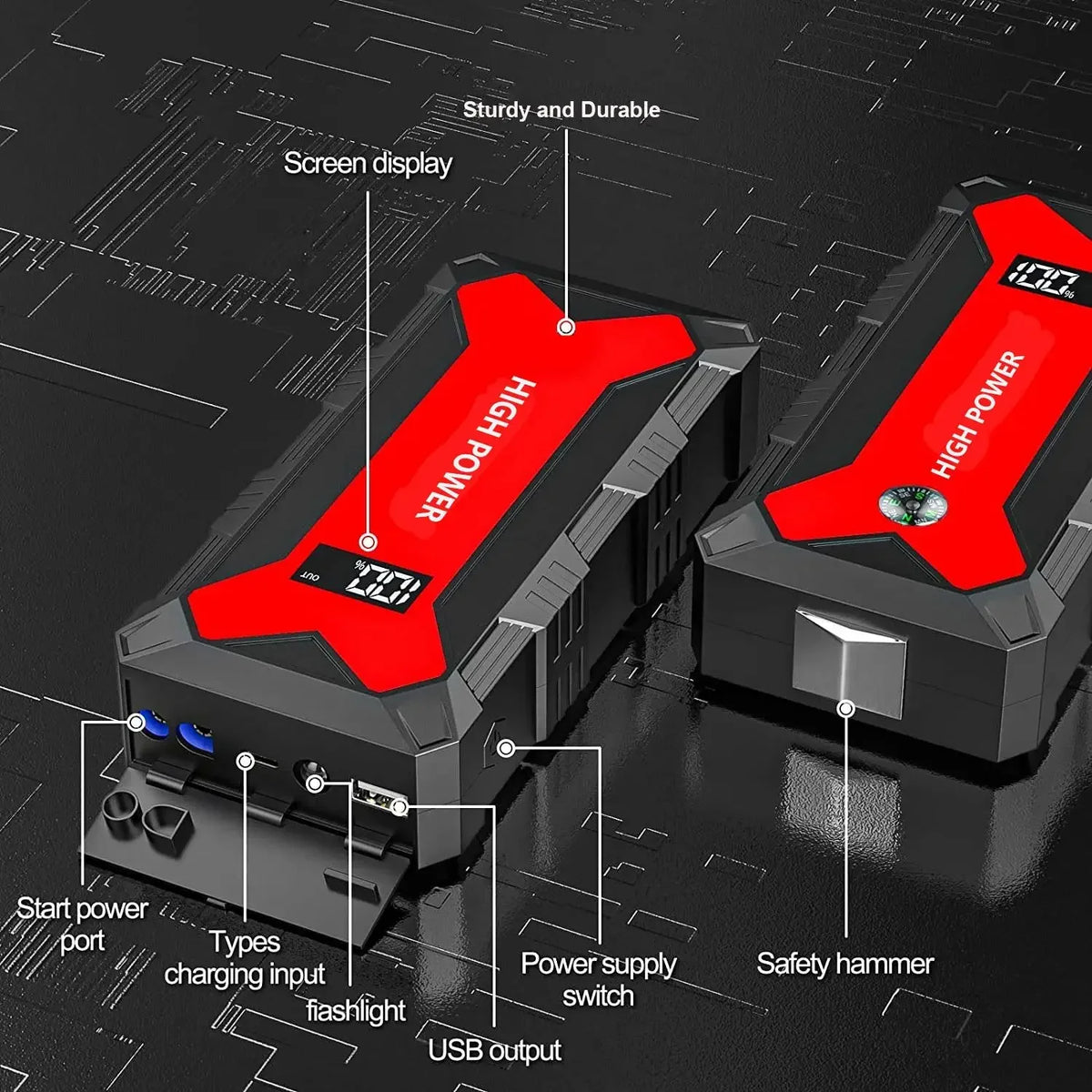26000mah Car Jump Starter Battery Power Bank 1200A for Car Starter Portable Emergency Booster 12V Auto Starting Device