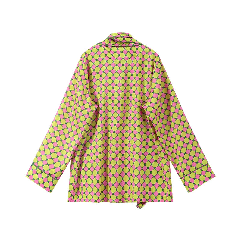 Vacation Geometric Printed Loose Pants Set Women Lapel Full Sleeve Pocket Shirts Wide Leg Pant Suits 2026 Autumn Street Outfit