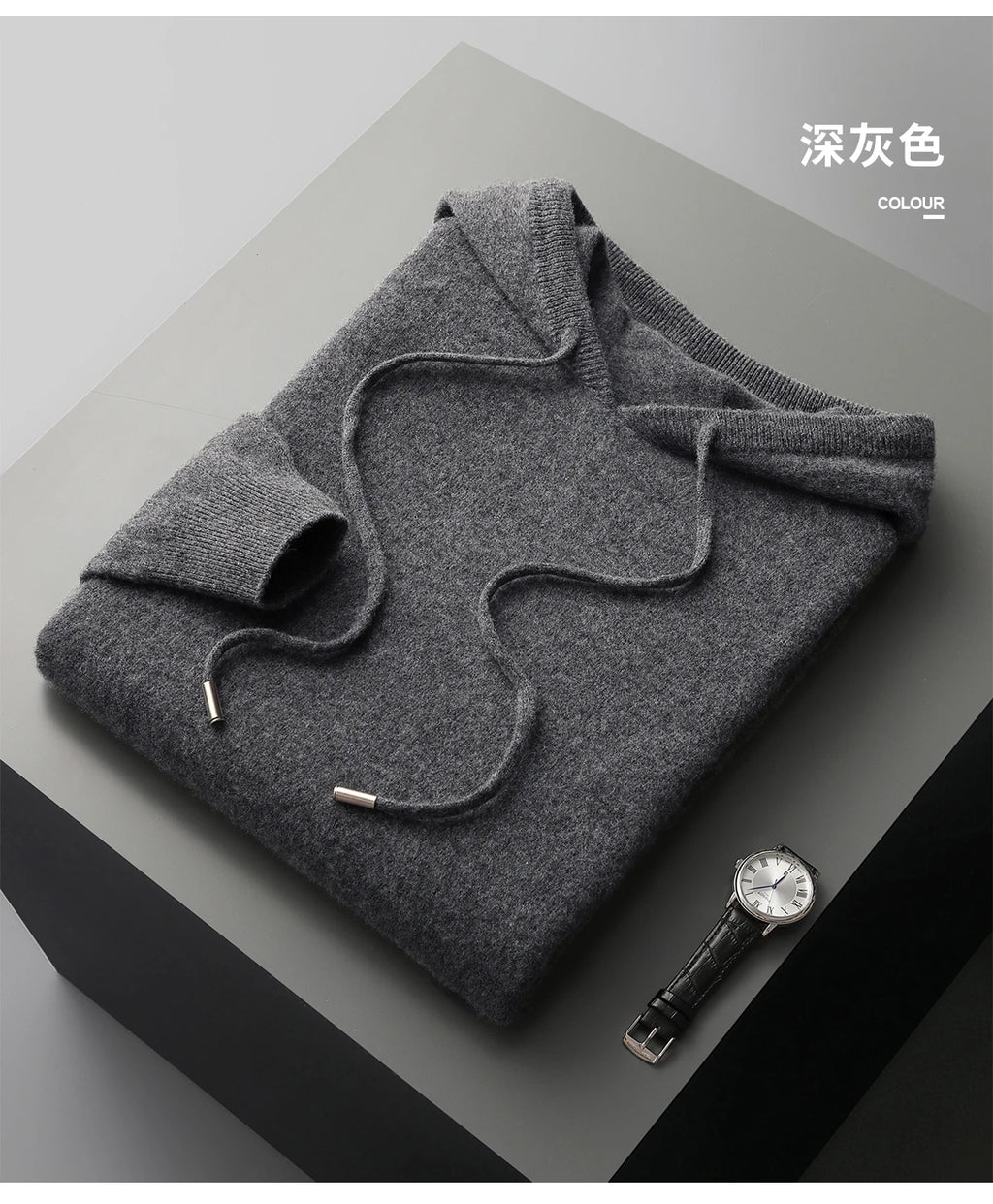 Men's 100% Merino Wool Two-piece Suit Knitting Hooded Collar Pullover and  Wide-leg Pant Autumn Winter Thickened Warm Sweater