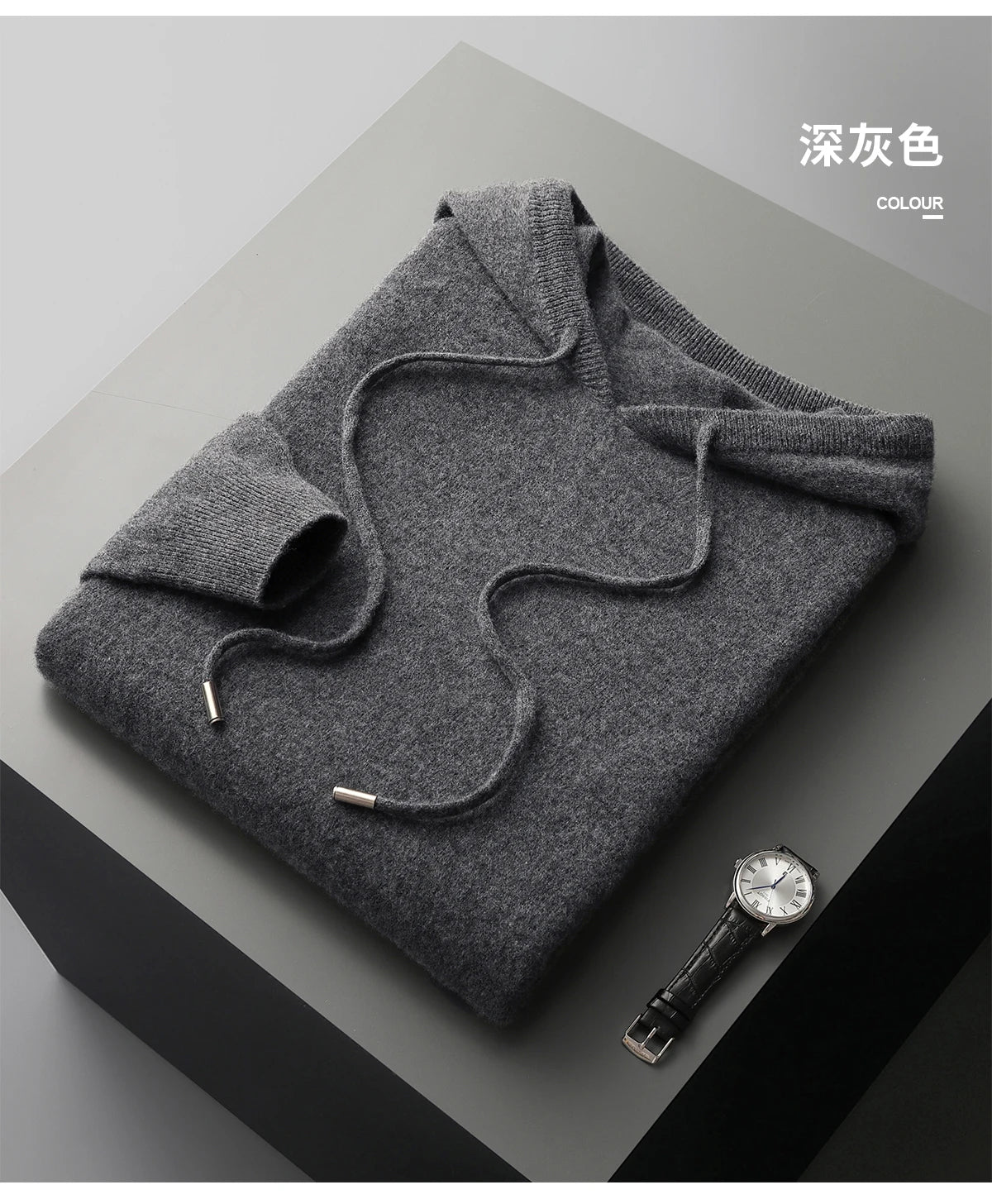 Men's 100% Merino Wool Two-piece Suit Knitting Hooded Collar Pullover and  Wide-leg Pant Autumn Winter Thickened Warm Sweater