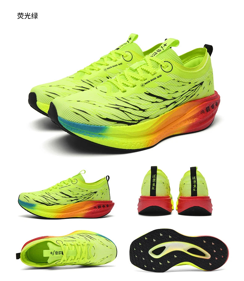 Fluorescence Running Shoes CarbonBoard Marathon Men Sports Breathable Women's Comfortable Athletic Sneakers Soft Wear Resistant