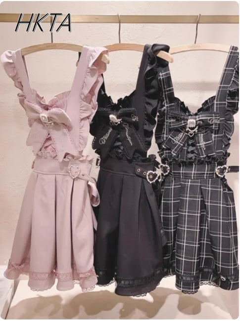 Japanese Liz Dress Sweet Girls Mine Bow Two-Way Detachable Apron Suspender Dress Women's Slim Bow Sleeveless Strap Dress Girls