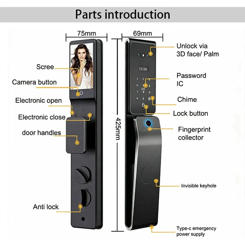 Custom Smart Durable Cylinder Zinc Alloy Biometric RFID Fingerprint Unlock Metal Intelligent Digital Door Lock With Camera