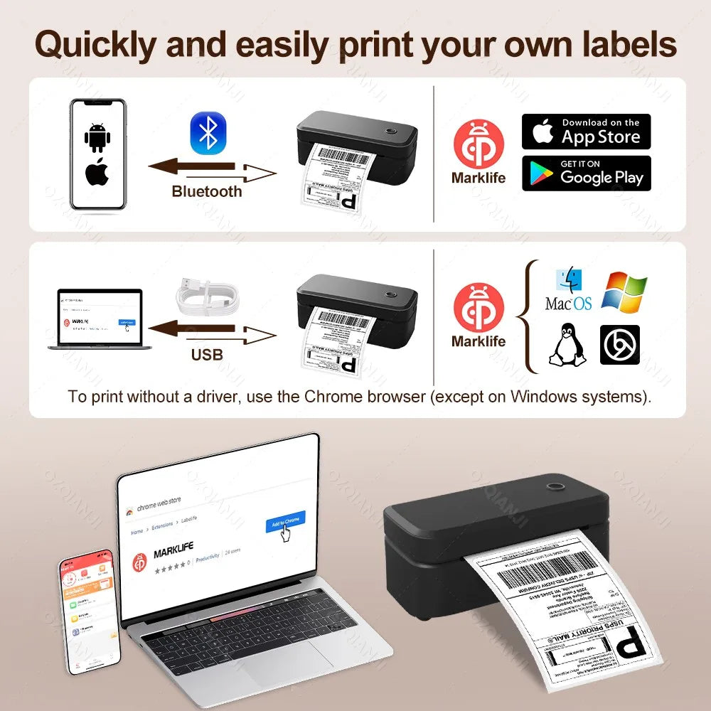 4inch 110mm Marklife X4 Bluetooth Thermal Label Printer Wireless Shipping Express Maker Compatible with iPhone Android Windows