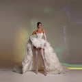White Lace Wedding Dress Bridal Gown Luxury High Low Hem Train Prom Dress Strapless Puffy Ruffled Dressing Gowns Customized 2026