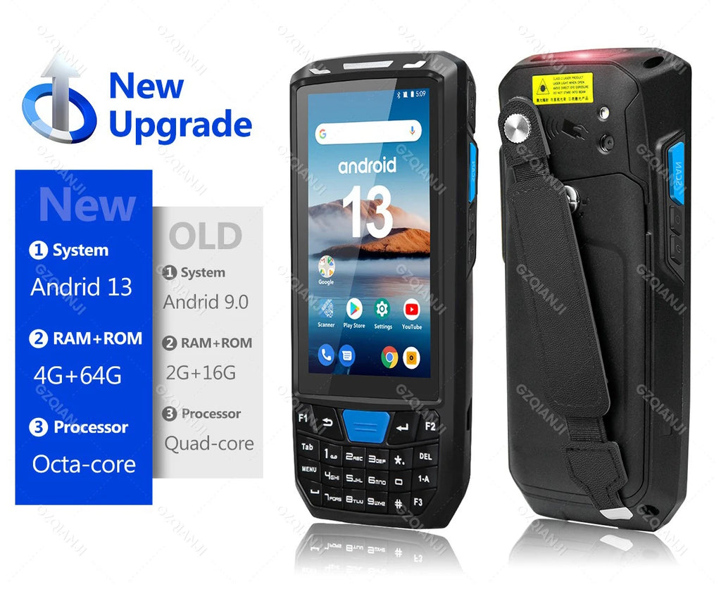 4G 64G Android 13 Terminal Handheld Mobile Rugged PDA with Bluetooth Wifi 1D 2D Barcode Scanner Reader GPS Warehouse Code Read