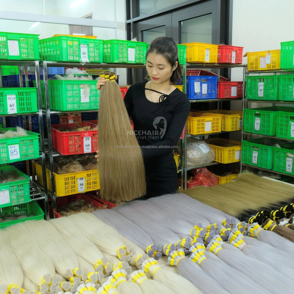 Human Hair Extensions Remy Bulk Blonde Single Drawn Wholesale Vietnamese Original 2026 NiceHairVietNam 100g