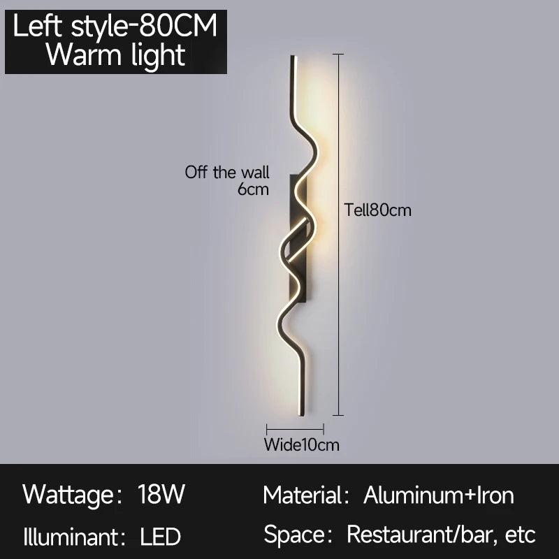 Wall Sconce Black LED Wall Lamp 80/100CM Long Strip Irregular Light Bedroom Bedside Lights Decorative Background Home Decor
