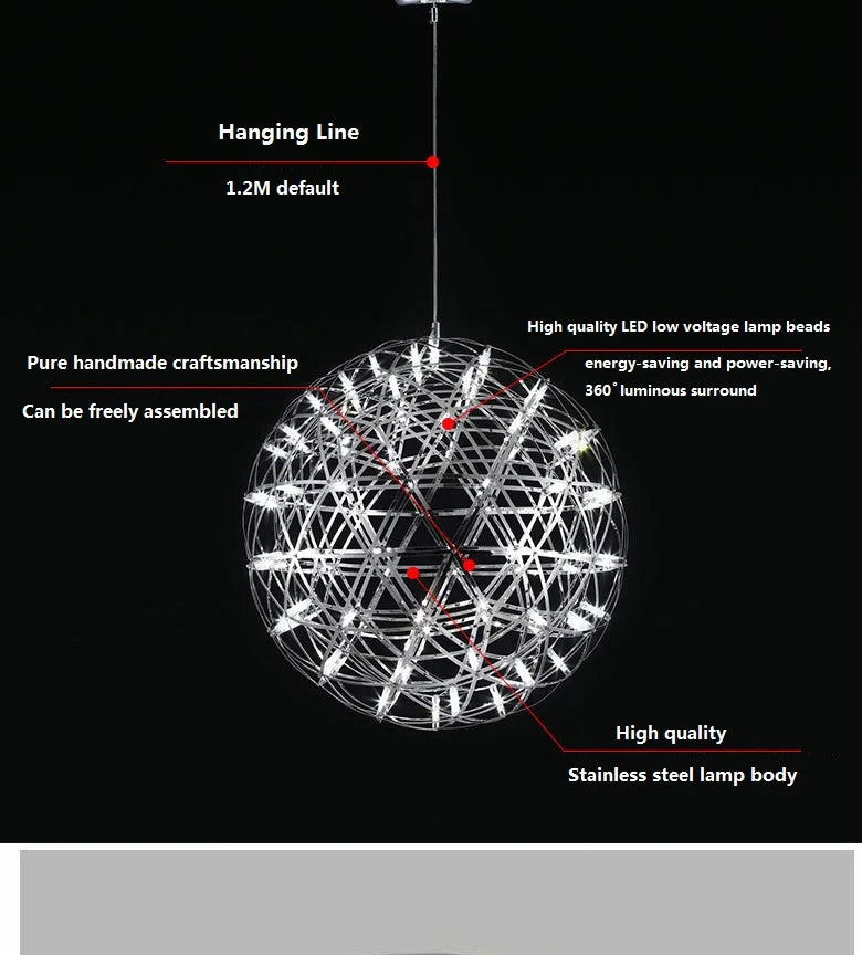 Stainless Steel Led Chandelier Light Shop Spark Ball Full Sky Star Milk Tea Restaurant Exclusive Network Bar Art Decoration Lamp