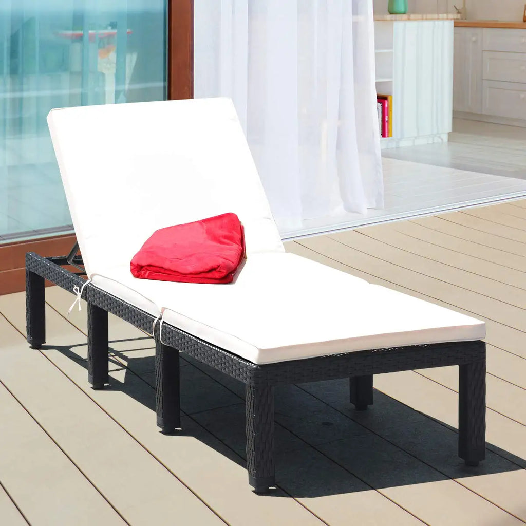 Height Adjustable Cushioned Rattan Patio Chaise Lounge For Pool & Garden, Custom