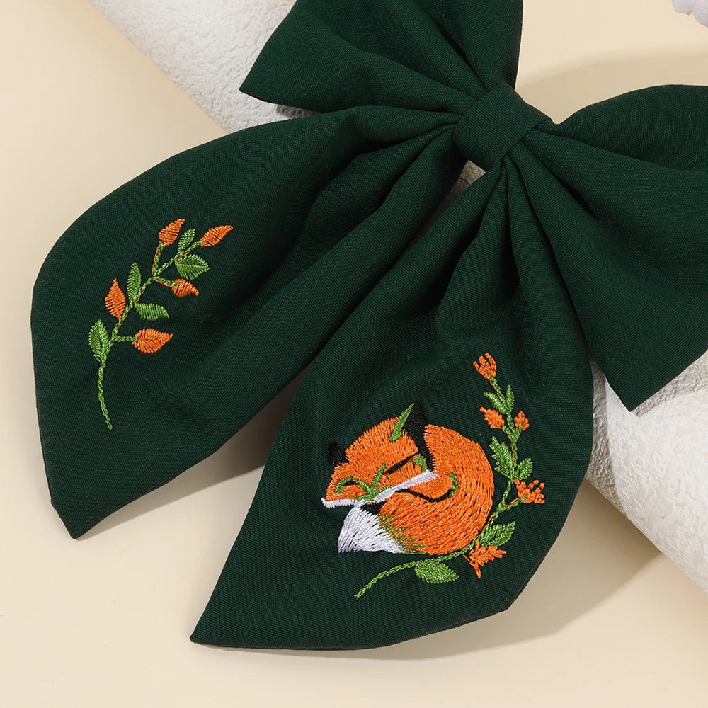 Cartoon Hedgehog Bow Hair Clip For Girls Elegant Handmade Flower Fox Embroidery Hairpins  New Trendy Headwear Hair Accessories