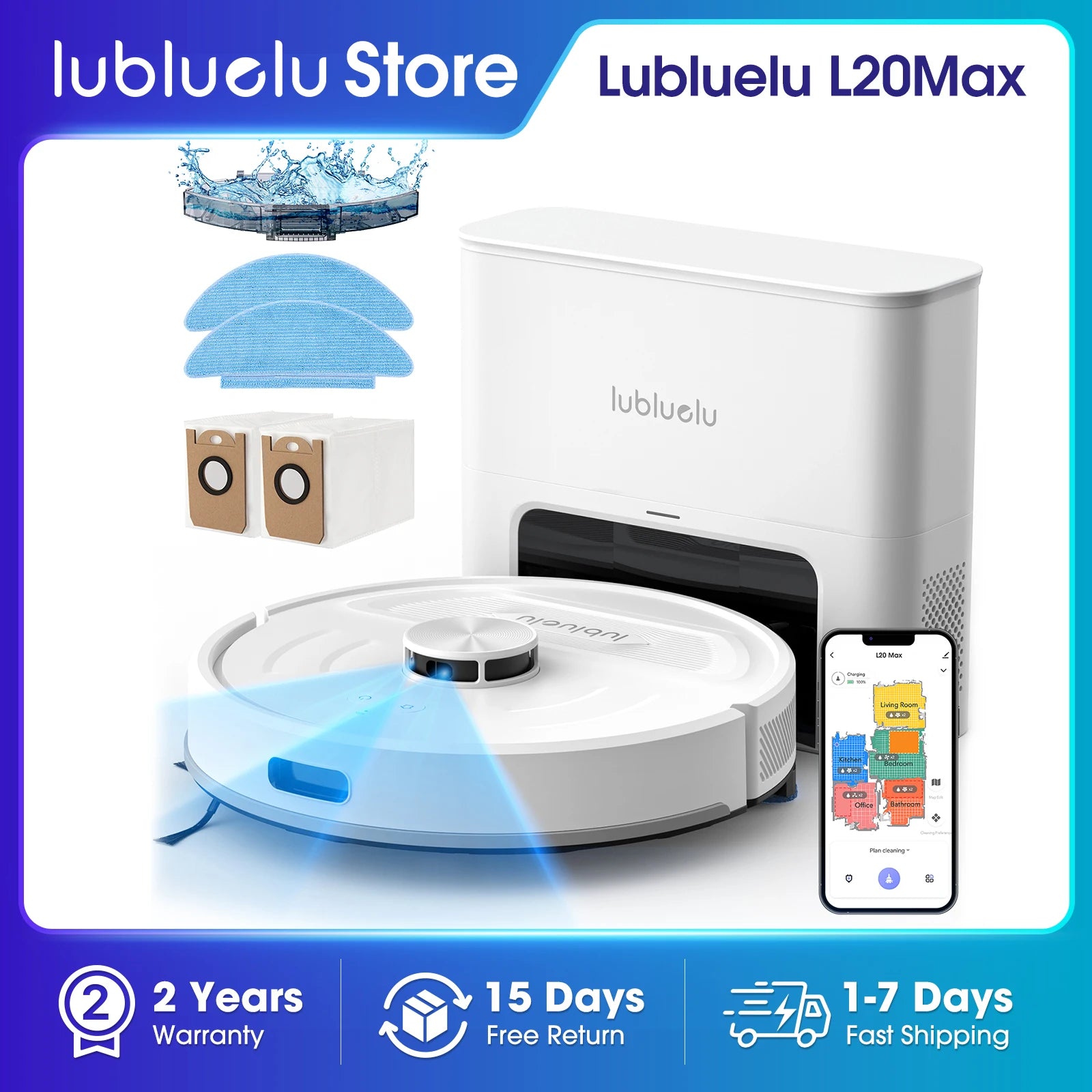 Lubluelu L20Max Self-Emptying 3-in-1 Robot Vacuum Mop - 6000Pa Suction LiDAR Navigation Large Dust Bag Hands-Free 120min Runtime