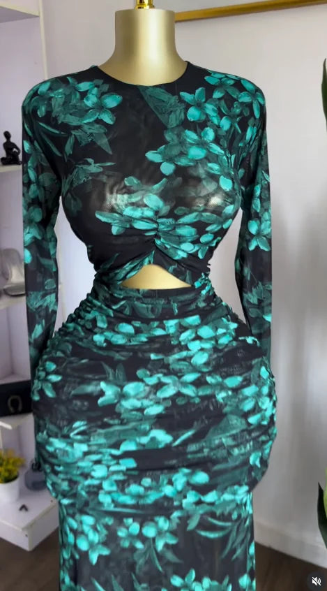 GLCMYAYA 2025 Fall Women O-neck Long Sleeve Print Mermaid Maxi Dress 2025 Evening Birthday Beach Sexy Night Party Long Dresses