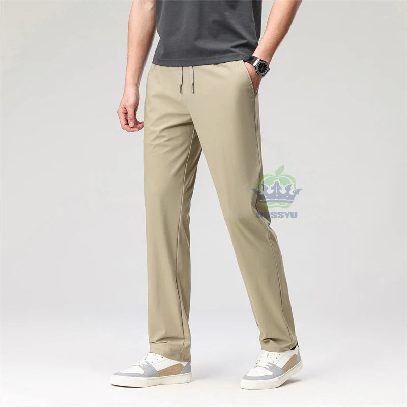 Summer High Stretch Pants Man Thin Elastic Waist Korean Grey Sweatpants Jogging Casual Sports Trousers Male Fashion Luxury Brand