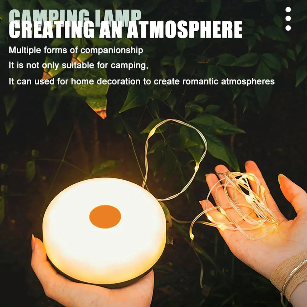 Camping String Lights 2 in1 Outdoor Waterproof Portable Stowable String Light with Lighting Modes USB Camping Lights for Garden