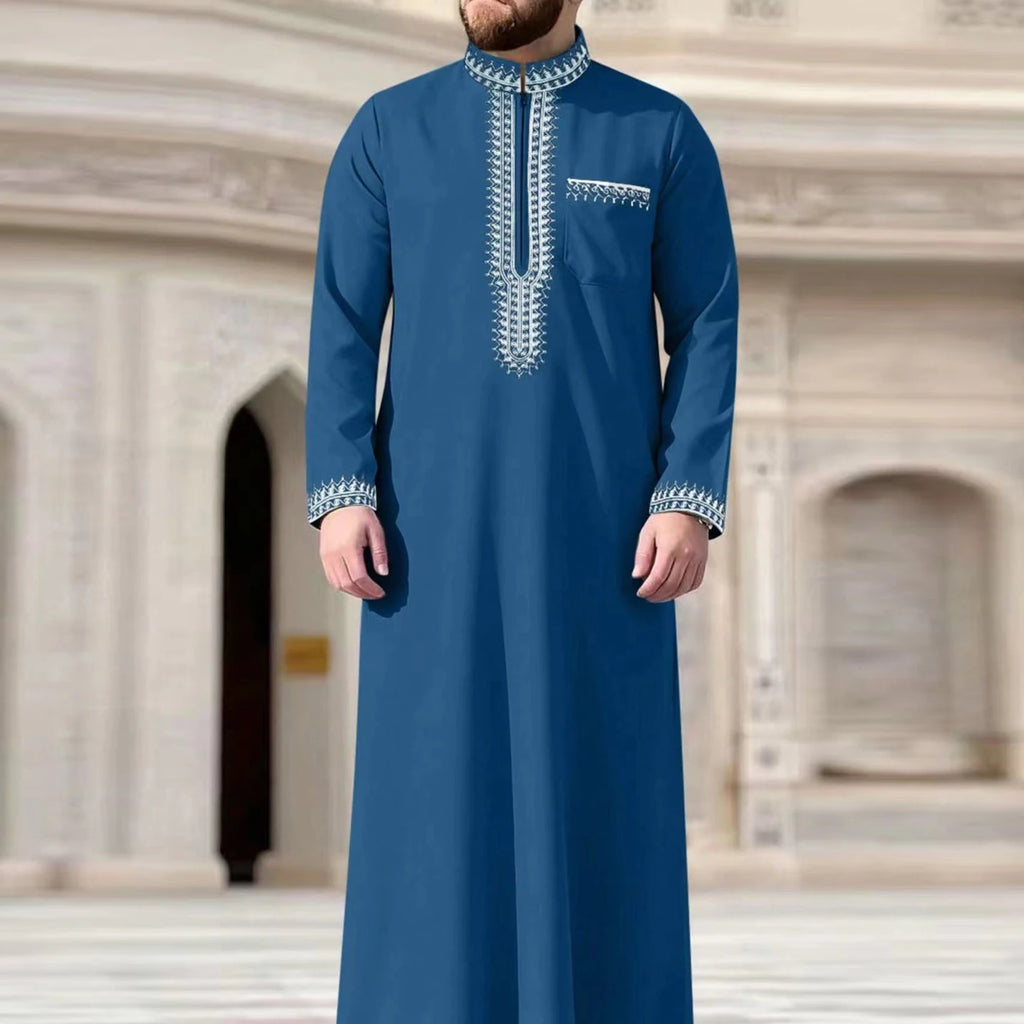Arab Muslim Men's Robe  Ethnic Style Embroidered Moroccan Style Casual Traditional Islamic Thobe Long Dress Prayer Gown