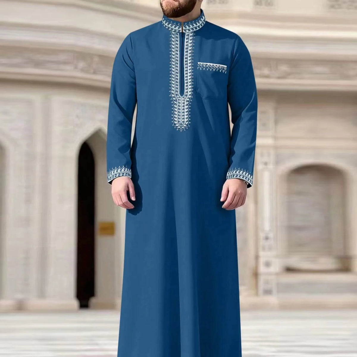 Arab Muslim Men's Robe  Ethnic Style Embroidered Moroccan Style Casual Traditional Islamic Thobe Long Dress Prayer Gown