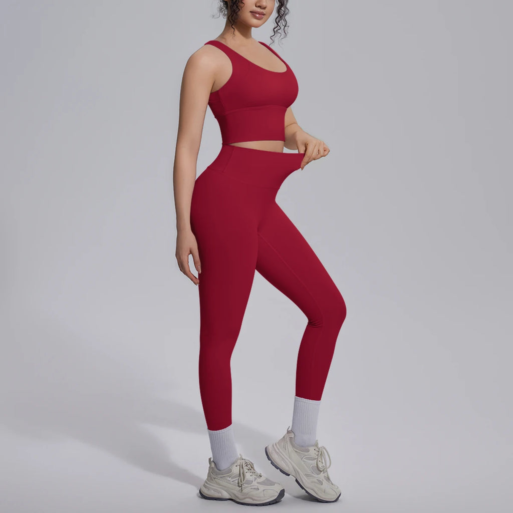 2PCS Yoga Set for Woman's Quick Drying Legging Outdoor Running Fitness Pants Summer Gym Backless Sports Bra with Chest Pad