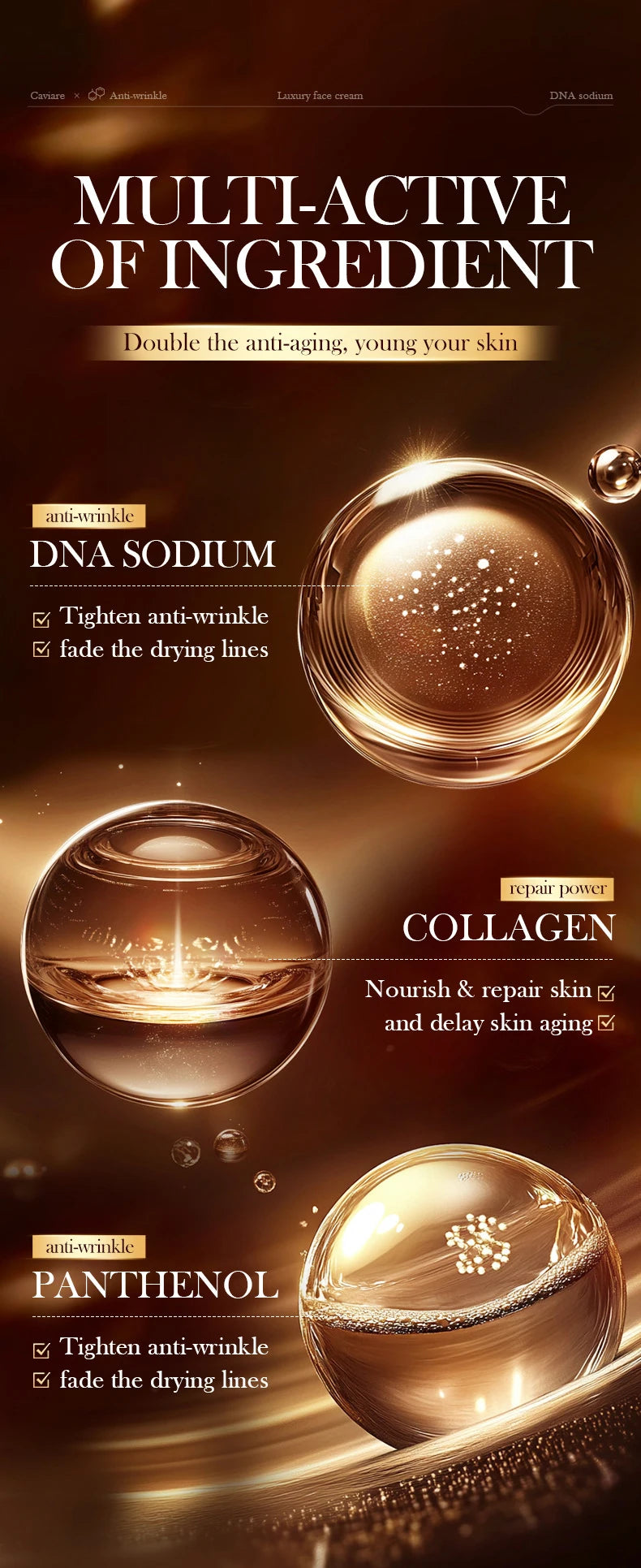 Caviar Firming Wrinkles Face Cream Collagen Lightening Fine Lines Deep Hydration Moisturizing Smooth Brighten Skin Care Products