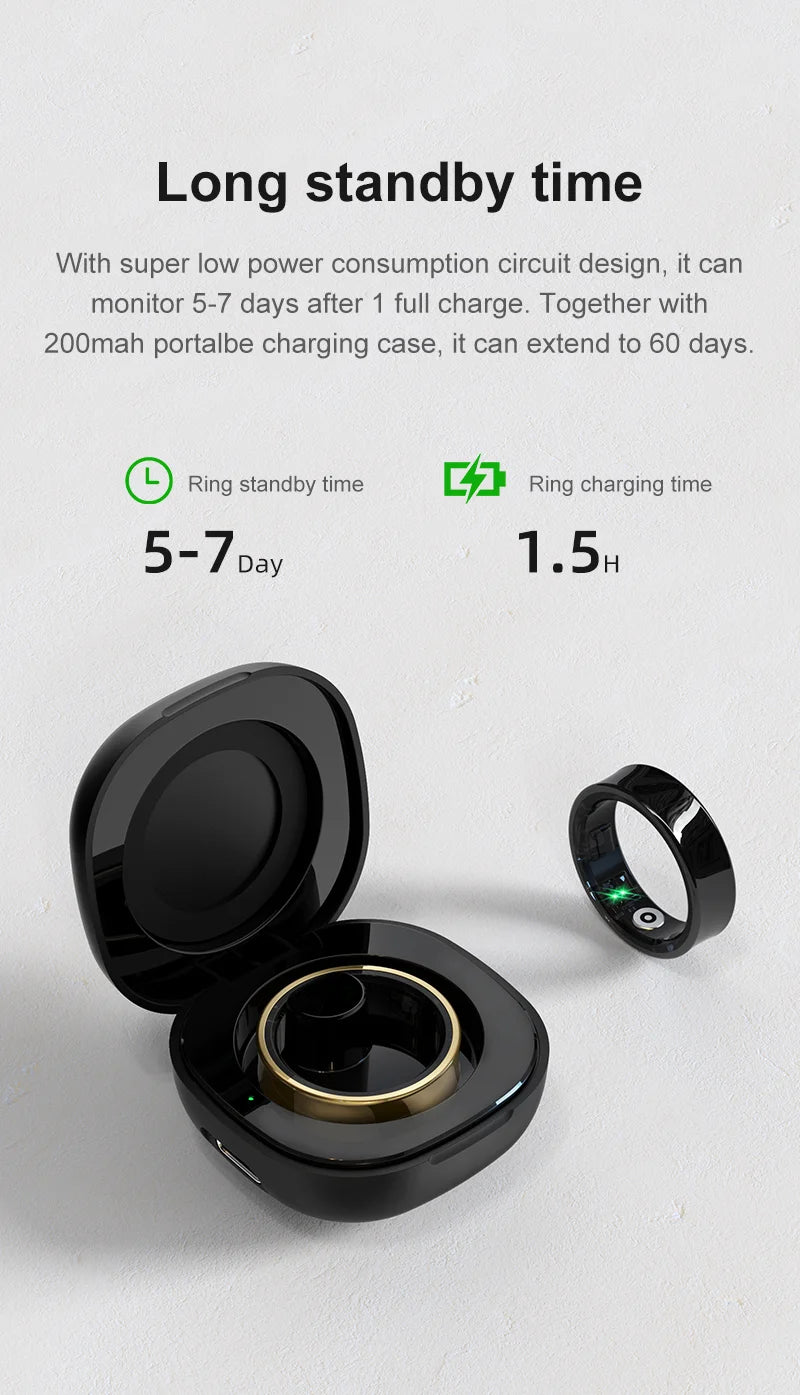 R09 Smart Ring Men Women With Charging Case,Health Sleep Monitor,Skin Temperature Monitor,60 Days Battery Life,5ATM Waterproof