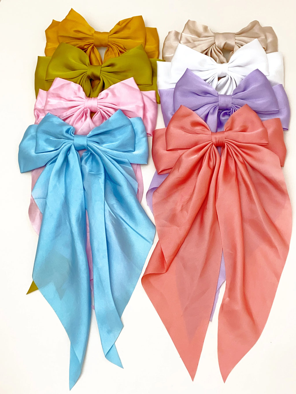 8 Ladies Satin Large White pink Red Blue Black Ribbon bow Oversized bow Long tail hair clip spring clip ponytail Hair accessorie