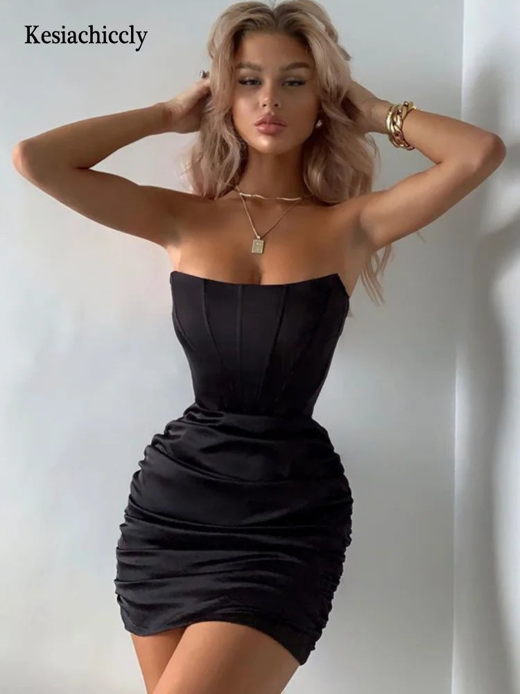 Kesiachiccly Off Shoulder Sexy Dress Women Vintage Bodycon Black Summer Dress Elegant Short Female Mini Party Club 2022 Dress