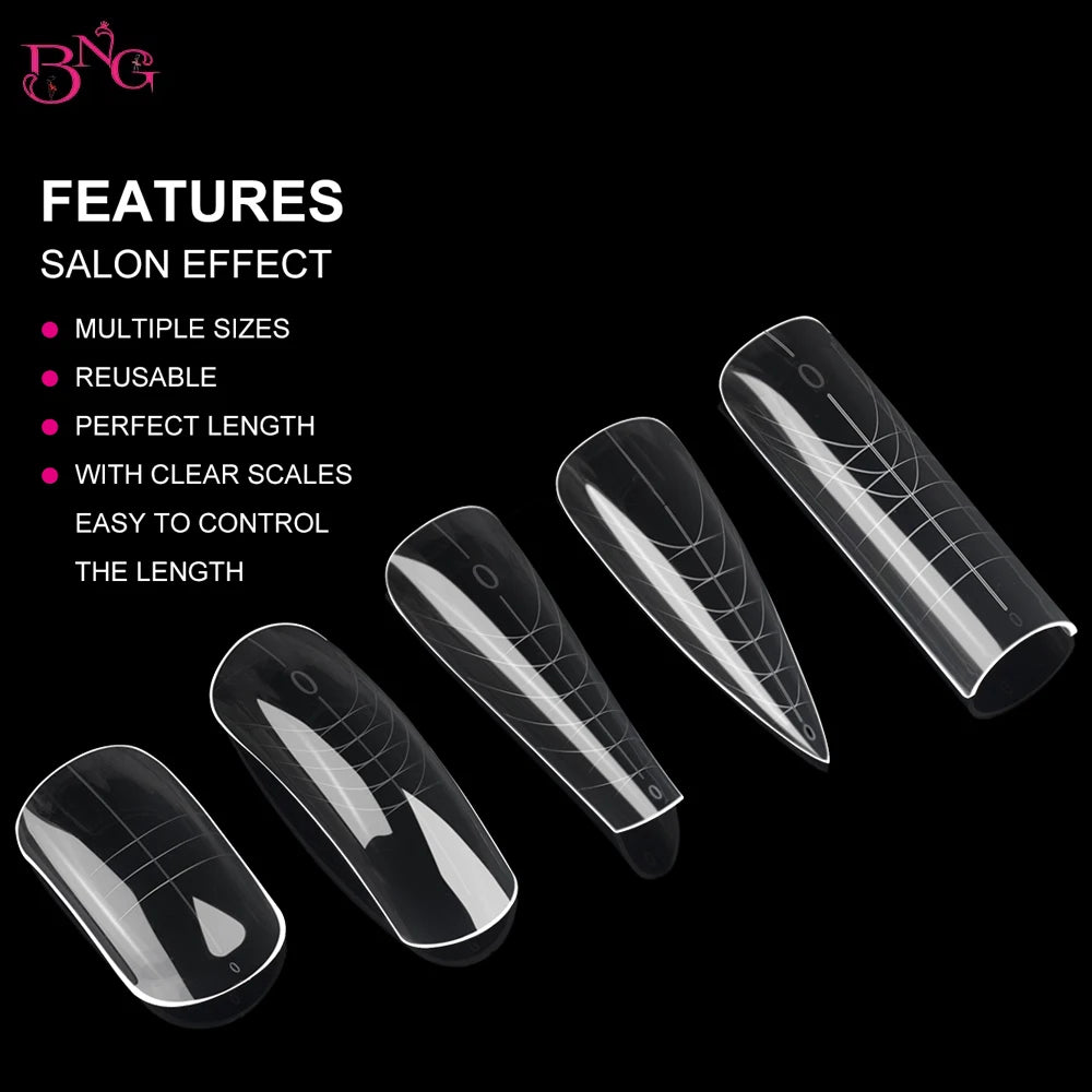 BNG Wide Size Dual Forms Nails Square Coffin Almond Nail Extension Mold False Nail Tips UV Gel Quick Building Mold Manicure Tool
